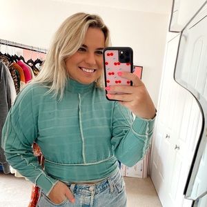 Urban outfitters teal green long sleeve crop top